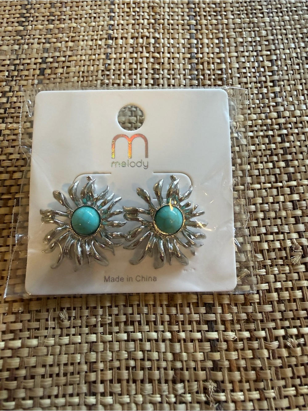 Melody Silver Sunburst Earrings with Turquoise Centers